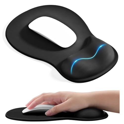 EooCoo Ergonomic Mouse Pad with Gel Wrist Rest Support Middle Concave Design, Relieve Wrist Pain Mousepad, Non-Slip Base f...