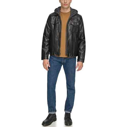 Levi's Men's Faux Leather Hooded Trucker Jacket With Sherpa Lining (Regular & Big & Tall Sizes)