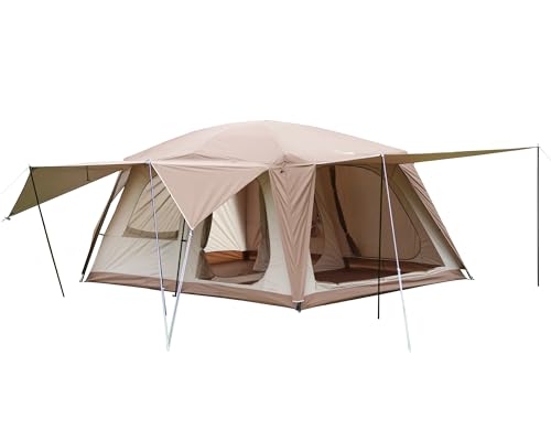 Vidalido 8-10 Person Camping Tent with 3 Door 2 Room Large Family Cabin Tents, Double Layer Waterproof Portable Glamping T...