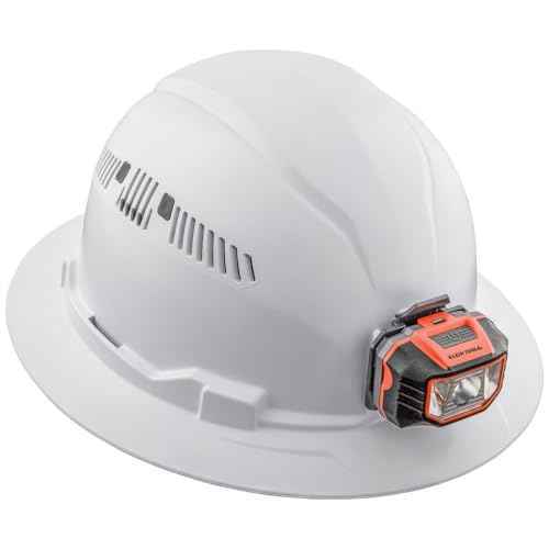 Klein Tools 60407 Hard Hat, Light, Vented Full Brim Style, Padded, Self-Wicking Odor-Resistant Sweatband, White