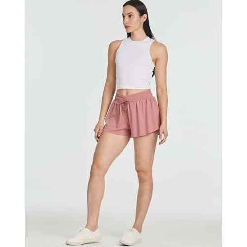 Real Essentials 4 Pack:Womens Flowy Dry Fit Running Short - Spandex Underneath Workout Summer Shorts (Available in Plus Size)