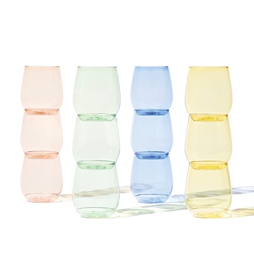 TOSSWARE POP 14oz Vino - Color Series SET OF 12, Premium Quality, Recyclable, Unbreakable & Crystal Clear Plastic Wine Gla...