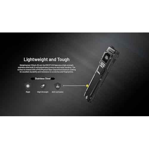 Nitecore EDC27 UHi 3100 lumens Flat EDC Flashlight, USB-C Rechargeable, High Lumen Slim with Digital Display and Organizer