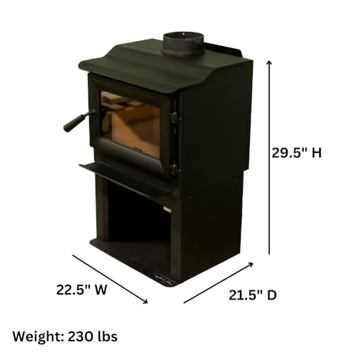 Comfort GlowLancaster I Wood Burning Stove, Heats Up To 1,200 Sq Ft, 18" Logs, Plate Steel & Cast Iron, Large Glass Windo...