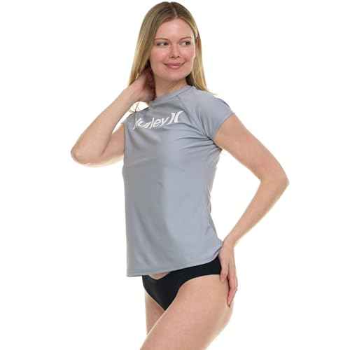 Hurley Rash Guard for Women, Short Sleeve Swim Shirts for Women Rashguard, UPF 50+ SPF & UV Protection Silver