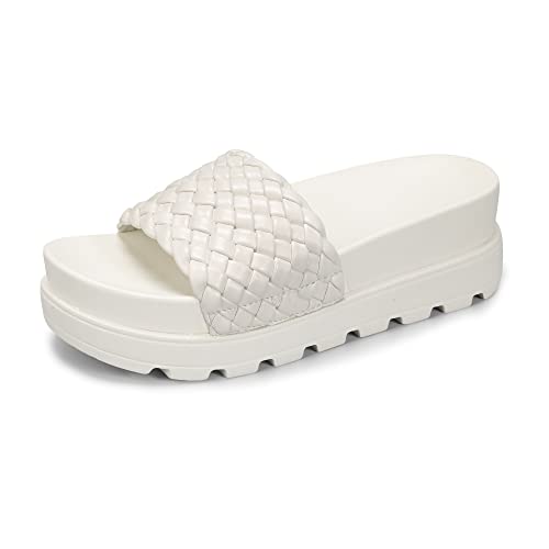 LUCKY STEP Women's Platform Sandals Braided Strap Flatform Slide Open Toe Casual Summer Beach Outdoor Wedge Woven Belt Sli...