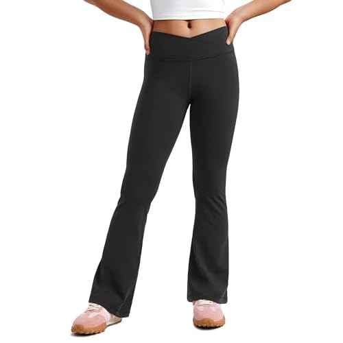 CRZ YOGA Girls Butterluxe Crossover Waist Yoga Flare Leggings - Dance Casual Athletic Pants Bell Bottoms Kids Teen