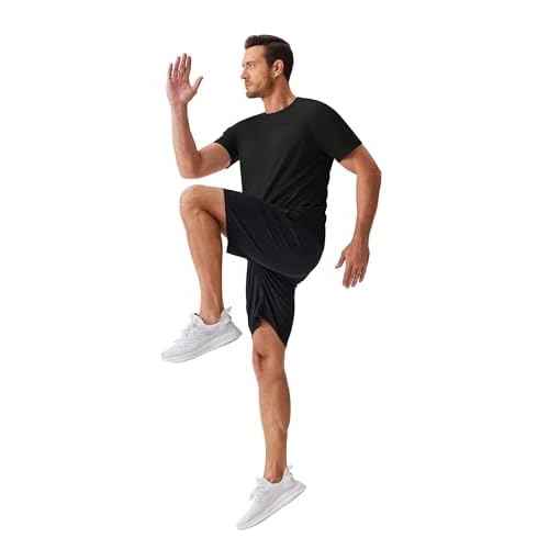 PINSPARK 1/5 Pack Workout Shirts for Men Short Sleeve Moisture Wicking Athletic Gym Tshirts Multipack Casual Plain Tees