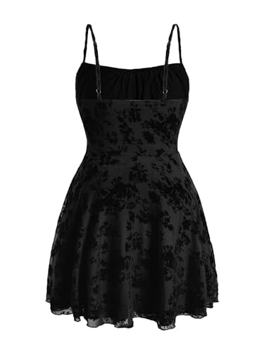 WDIRARA Women's Plus Size Cherry Print Tie Front Ruffle Hem A Line Cami Dress