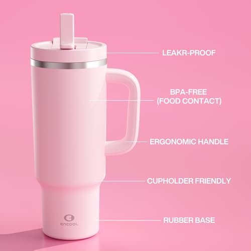 40 oz Tumbler with Handle and Straw: Stainless Steel Insulated Tumbler Keeps Cold for 24 Hours, Leakproof Travel Cup Fits ...