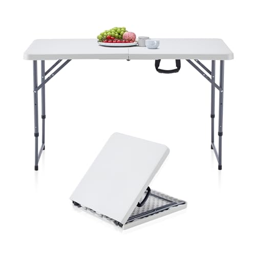 BOOSDEN 4 Foot Folding Table, Portable Rectangle Card Table, Indoor Outdoor Plastic Fold-in-Half Utility Table with Carryi...