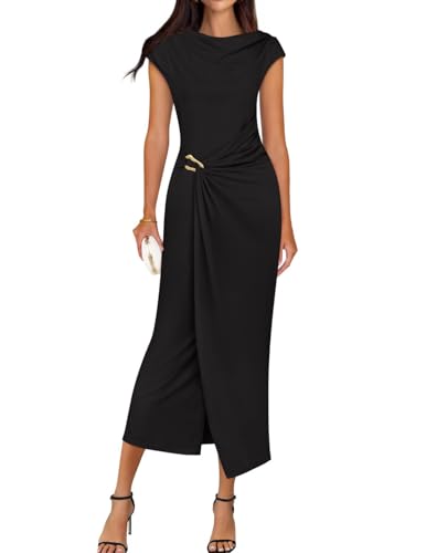 ZESICA Women's 2026 Summer Mock Neck Casual Bodycon Dress Cap Sleeve Elegant Cocktail Party Long Midi Dresses