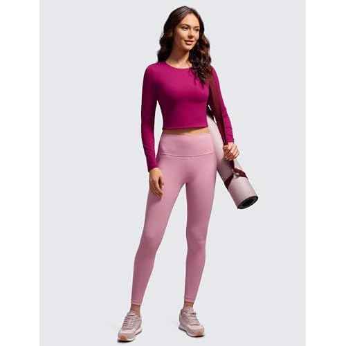 CRZ YOGA Butterluxe Double Lined Long Sleeve Workout Tops for Women Crew Neck Fitted Crop Tshirts Casual Tight Basic Shirts