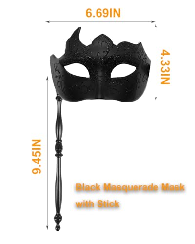 Pretishows Masquerade Mask for Men Handheld Venetian Mask Halloween Mask for Party Prom Ball Costume Mask