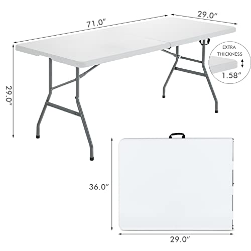 Goplus 6ft Folding Table, Indoor Outdoor Foldable Plastic Folding Tables, Heavy-Duty Rectangular Fold Up Table w/Handle, P...
