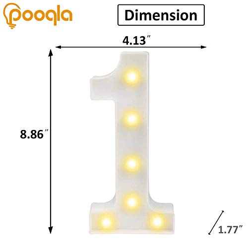 Pooqla Decorative Led Light Up Number Letters, White Plastic Marquee Number Lights Sign Party Wedding Decor Battery Operat...