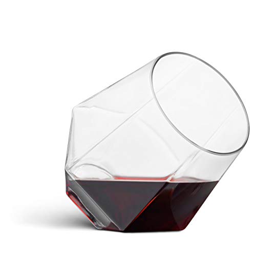 Munfix Plastic Stemless Wine Glasses 32 Pack - Diamond Shaped Unbreakable Disposable 12 Oz Clear Plastic Wine Champagne Wh...