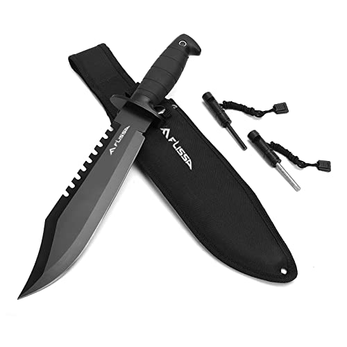 FLISSA Survival Hunting Knife with Sheath, 15-inch Full Tang Fixed Blade Tactical Bowie Knife with Sharpener & Fire Starte...