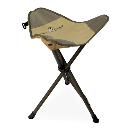 Black Sierra Folding Hunting Stool w/Shoulder Strap Supports 225 lbs, Lightweight Collapsible Tripod Seat, Foldable Steel ...