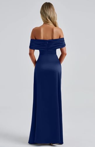 Memoriesea Women's Elegant Off Shoulder High Split Bodycon Evening Wedding Maxi Dress