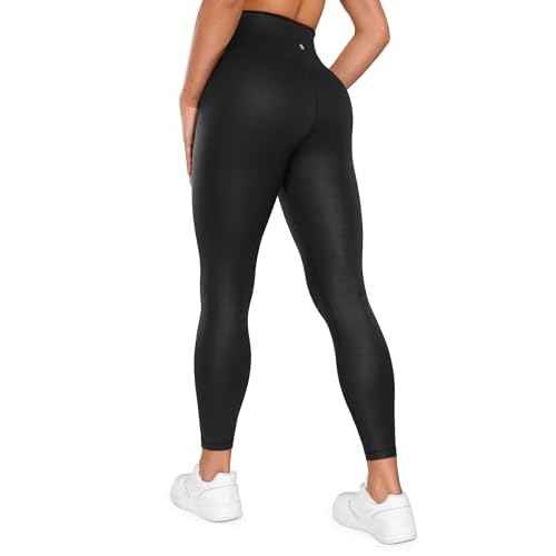 CRZ YOGA Womens Butterluxe Matte Faux Leather Cross Waist Leggings 28" - V Crossover High Waisted Lounge
