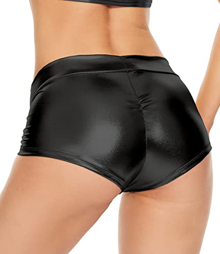 Gatielzana Metallic Booty Shorts Shiny Bottoms for Raves, Festivals, Dancing
