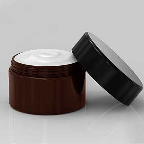 8 oz Amber Plastic Cosmetic Jars Leak Proof Container with Black Lid for Cream, Lotion, Powder, ointment, Beauty Products etc, 6 Pcs.