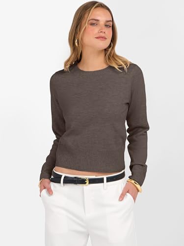 ANRABESS Women’s Long Sleeve Sweaters Cropped Crew Neck Business Casual Light Weight Sweater Tops Fall Fashion Clothes 2025