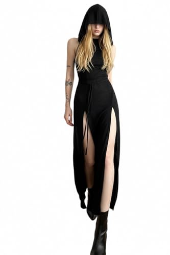 CAPE CLIQUE Rave Outfits for Women Festival Sexy Halloween Costume High Slit Sheer Gothic Dress with Hood Swimsuit Cover Ups