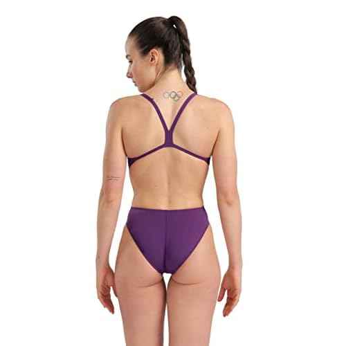 ARENA Women's Solid Team MaxLife Swimsuit Challenge Back One Piece Ladies Bathing Suit Competition Training Athletic Swimwear, Plum/White, US Size 32