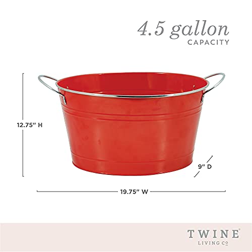 Twine Big Red Ice Bucket - Galvanized Metal Drink Beverage Tub for Home Parties, Country Home Wine And Beer Chiller, Holds...