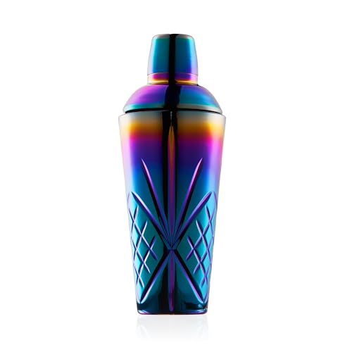Crystal Cocktail Shaker W/Rainbow Design - 18.5oz-Jumbo Martini Shaker for Elevated Mixology. for Espresso Coffee, Motcha,...