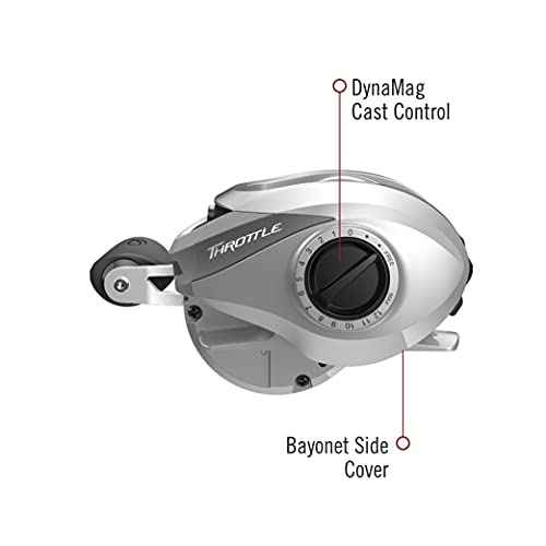Quantum Throttle Baitcast Fishing Reel, Size 100 Reel, Right-Hand Retrieve, Lightweight Graphite Frame and Side Covers, Continuous Anti-Reverse Clutch, 7.3:1 Gear Ratio, Silver/Black
