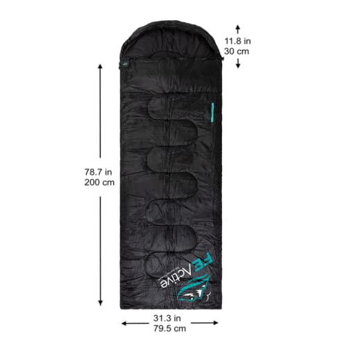 FE Active Camping Sleeping Bag - 3-4 Seasons Extra Long or Lightweight Hooded, Warm Outdoor Compact & Lightweight Sleeping...