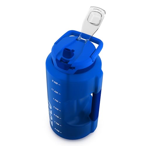 ZULU Goals 128oz Half Gallon Plastic Water Bottle with Straw and Time Marker | Large Reusable Jug with Handle and Leak Pro...
