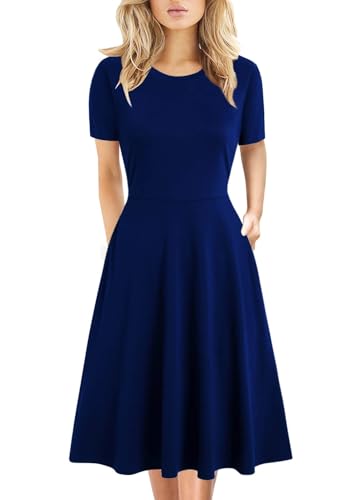 Women's Summer Dresses Elegant Short Sleeve Vintage Office Professional Business Casual Work A-Line Dress with Pockets DJ162