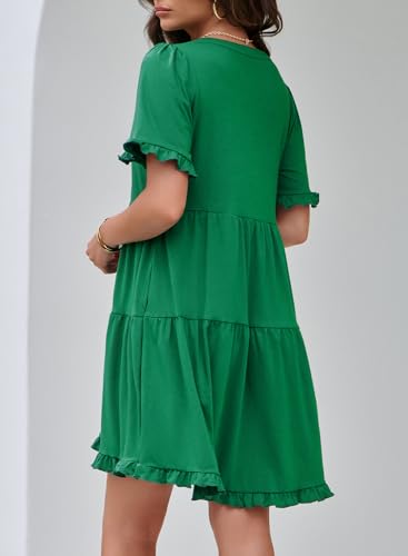 Dokotoo Womens Summer Dresses V Neck Short Sleeve Casual Empire Waist Flowy Babydoll Mini Dress
