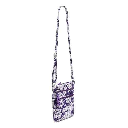 Vera Bradley Cotton Triple Zip Hipster Crossbody Purse, Purple/White Rain Garden with Texas Christian University