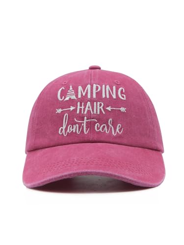 Waldeal Embroidered Camping Hair Don't Care Hat Adjustable Washed Baseball Cap for Women Men