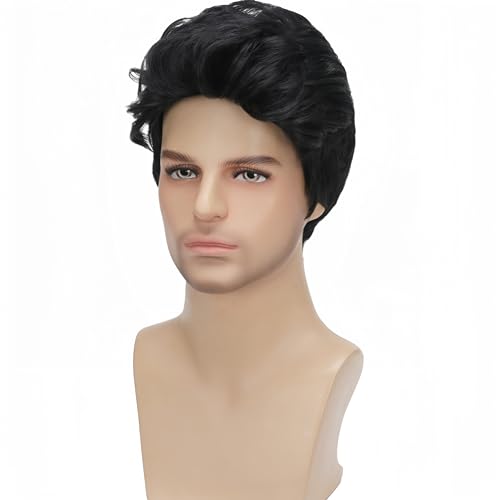 Short Black Wigs for Men Layered Natural Curly Synthetic Replacement Full Wig for Male Daily Wear Party Cospaly Costume Ha...