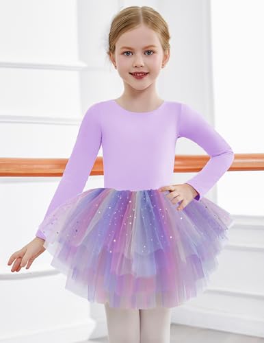 Zaclotre Girls Ballet Leotards 4-Layers Tiered Long Sleeve Dance Tutu Dresses Party Costumes for Ballerina