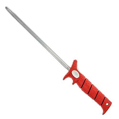 Bubba 10 Inch Honing Steel with Non-Slip Grip Handle, High Carbon Stainless Steel Construction, Lanyard Hole, and Synthetic Sheath for Fishing Knives