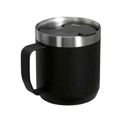 STANLEY Stay-Hot Camp Mug 12 oz | Press Fit Drink Through Lid | Cup for Coffee, Tea and Drinks | Insulated Stainless Steel Coffee Mug | BPA-Free | Black 2.0