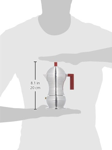 Alessi MDL02/3 R "Pulcina" Stove Top Espresso 3 Cup Coffee Maker in Aluminum Casting Handle And Knob in Pa, Red