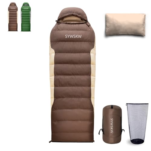 SYWSKW Down Sleeping Bag with Pillow, Ultralight Rectangular Sleeping Bag for Adults, Youth Backpacking,Hiking and Camping...