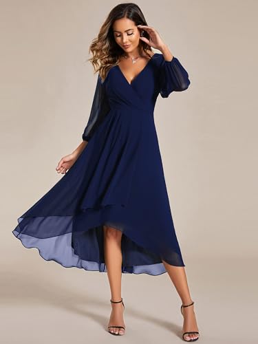 Ever Pretty Women's Chiffon V Neck Long Sleeves A-Line Midi Length Wedding Guest Dress Cocktail Party Formal Dresses 01926