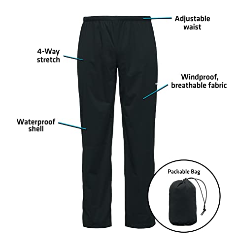 Whitewater Fishing Men’s Packable Rain Pants, Lightweight Waterproof Rain Gear