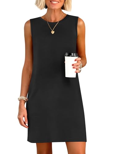 ANRABESS Womens Summer Casual Mini Dresses 2026 Sleeveless Crewneck Split Wrinkle-Free Beach Travel Vacation Short Sundress