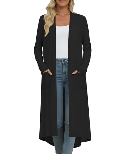 DB MOON Womens Long Cardigan Fall Lightweight Long Sleeve Sweater Light Weight Winter Open Front Sweaters with Pockets