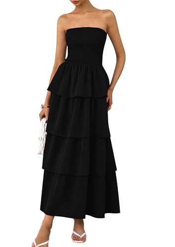 PRETTYGARDEN Maxi Dresses for Women 2025 Summer Off Shoulder Smocked Tiered Ruffle Long Flowy Wedding Guest Dress